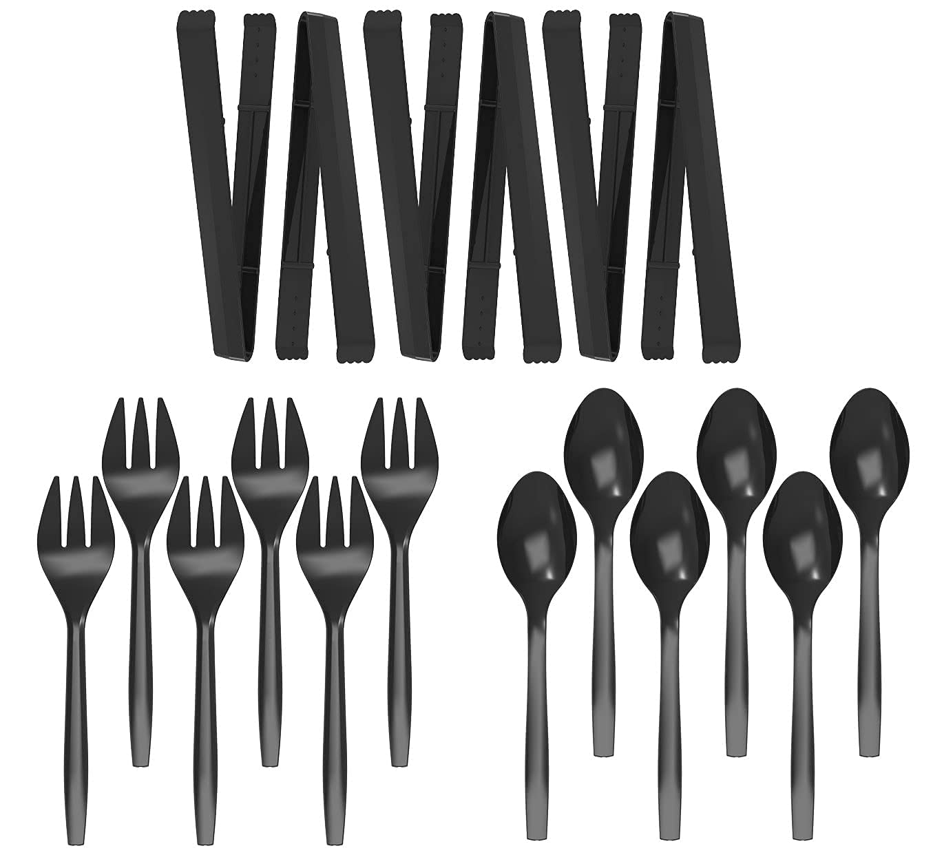 POSATE 18-piece plastic serving utensils set in black for easy buffet service.