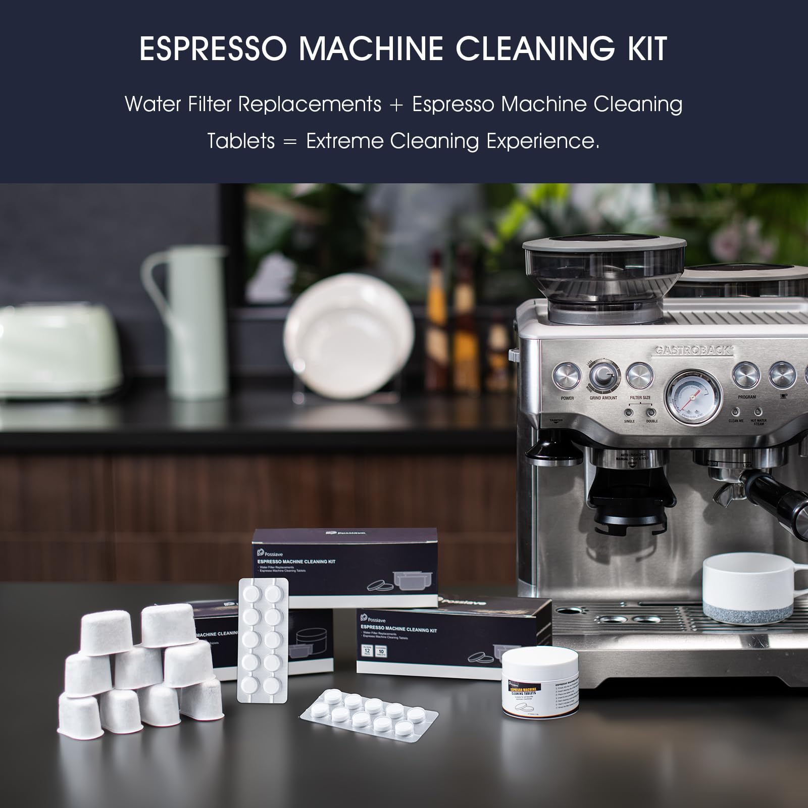 Possiave cleaning tablets used with Breville BES860XL during automatic cycle.