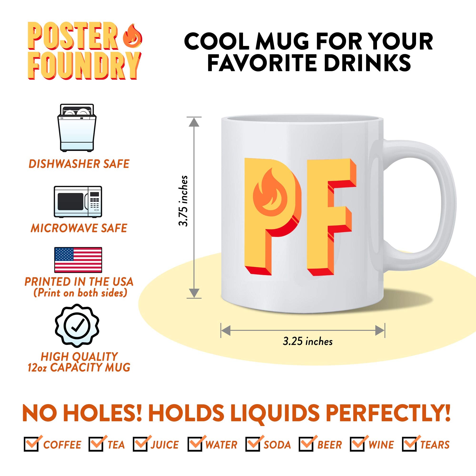 Poster Foundry Vandelay Industries logo mug closeup glaze, highlighting durable ceramic.