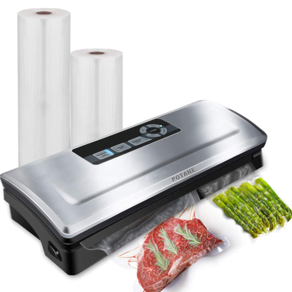 Potane Precision Vacuum Sealer top view shows a compact, kitchen essential for fresh storage.