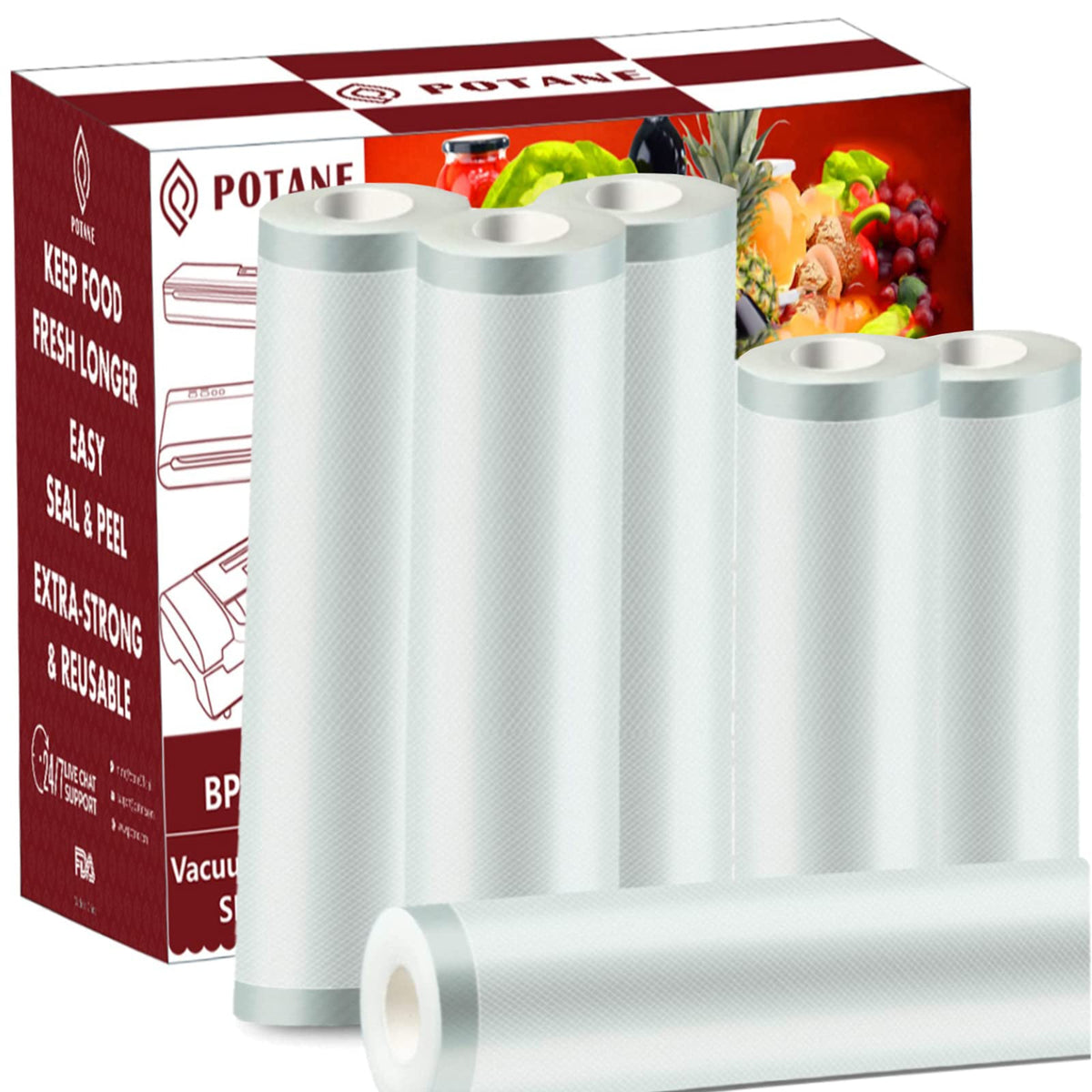Potane thickened vacuum bags 11x20 rolls for long-term storage and freshness.