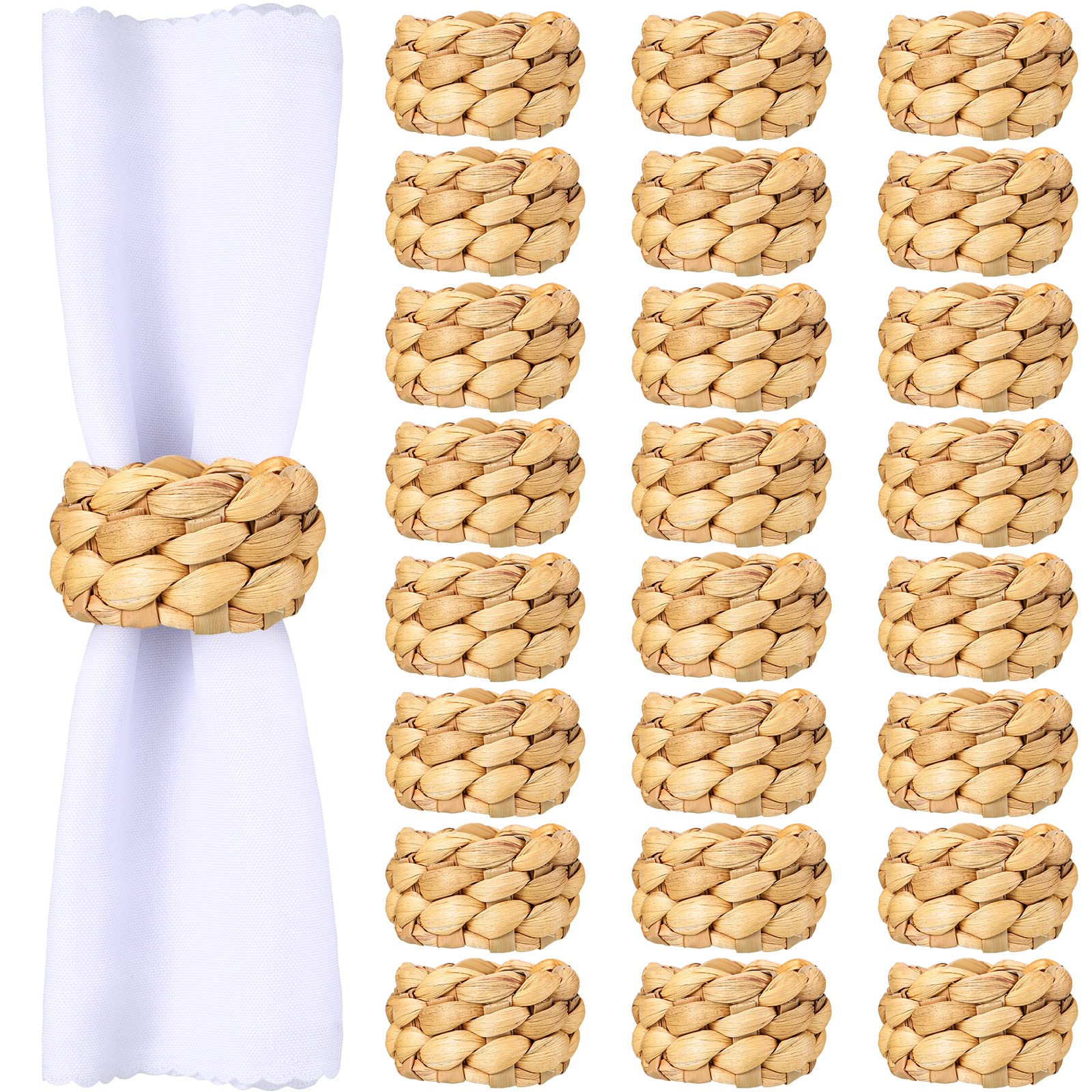 Potchen 24-pack boho napkin rings in water hyacinth elevate rustic table decor