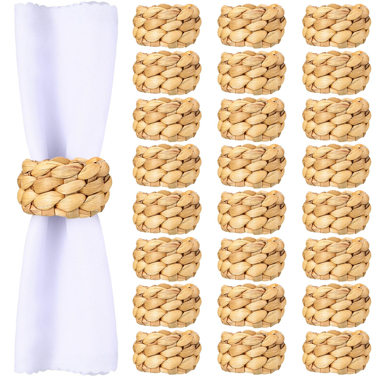 Potchen 24-pack boho napkin rings in water hyacinth elevate rustic table decor