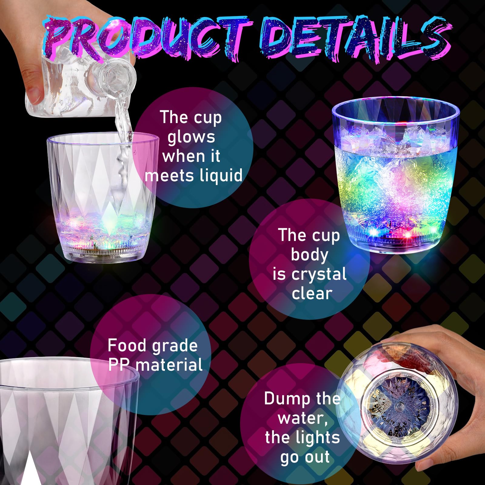 Potchen acrylic neon shot glasses offer durable clarity under club lights.