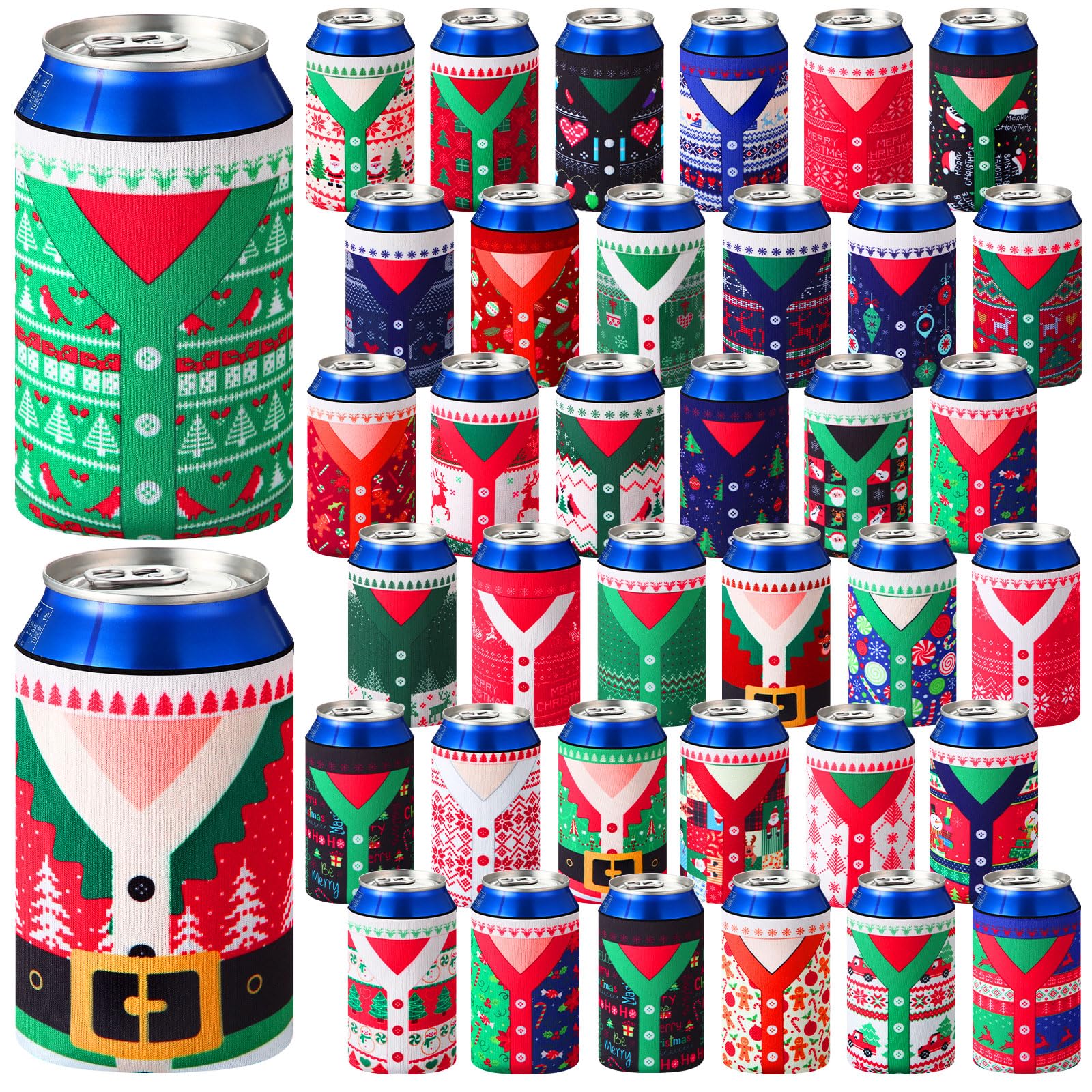 Potchen Christmas can sleeve with festive knit pattern keeps drinks cold.