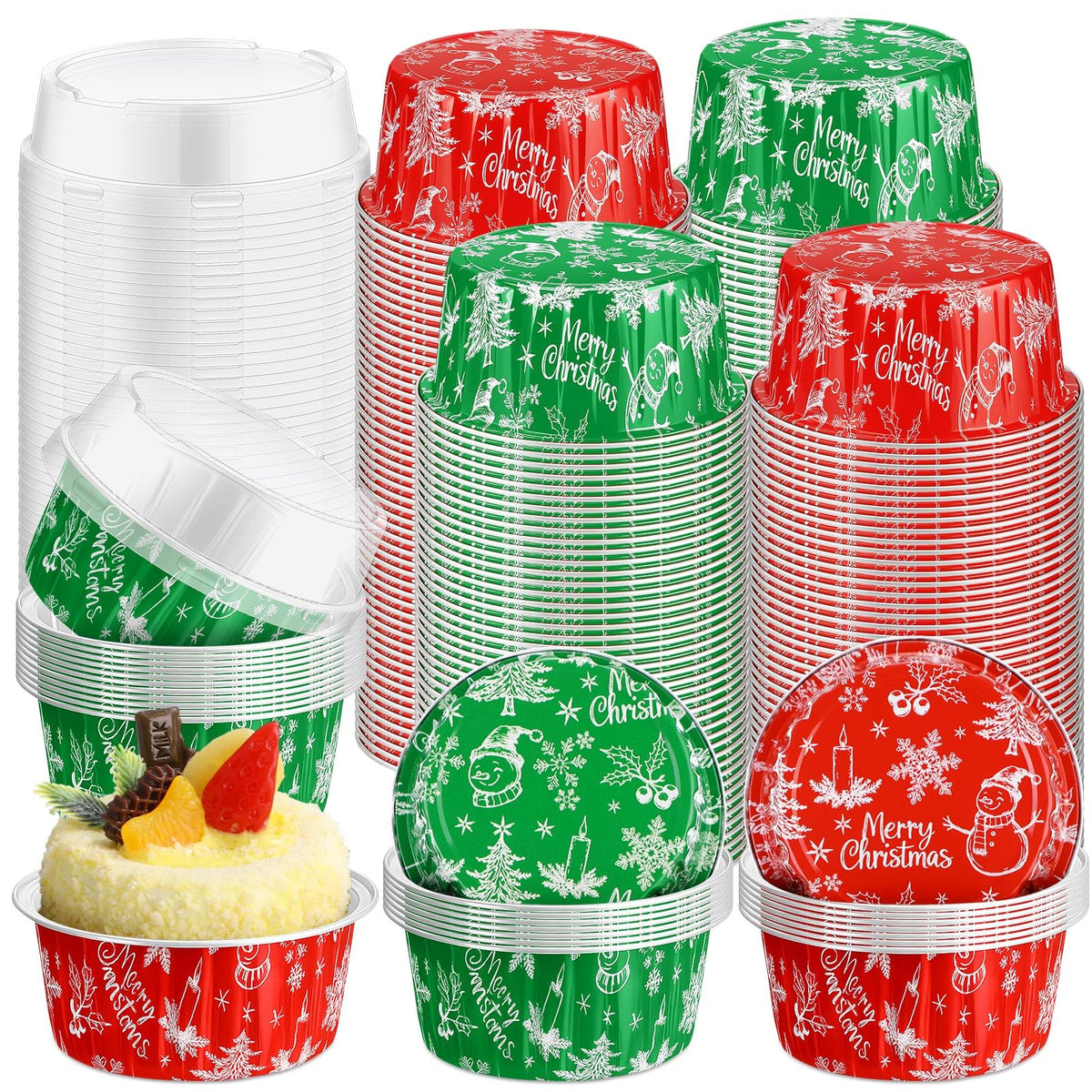 Potchen red foil cups with lids for festive single-serve treats and easy party setup.