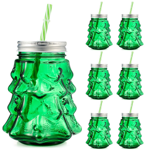 Potchen Christmas tree mason jar glasses with festive shape for seasonal entertaining.