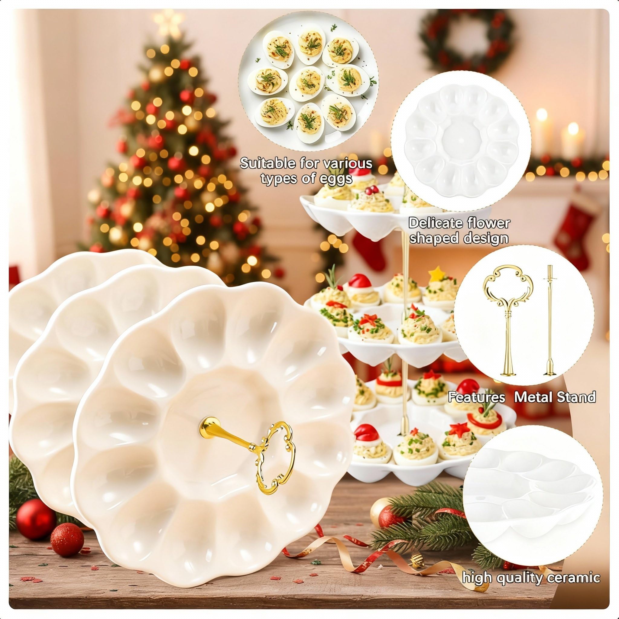 Potchen Deviled Egg Tray with zinc alloy stand for stability