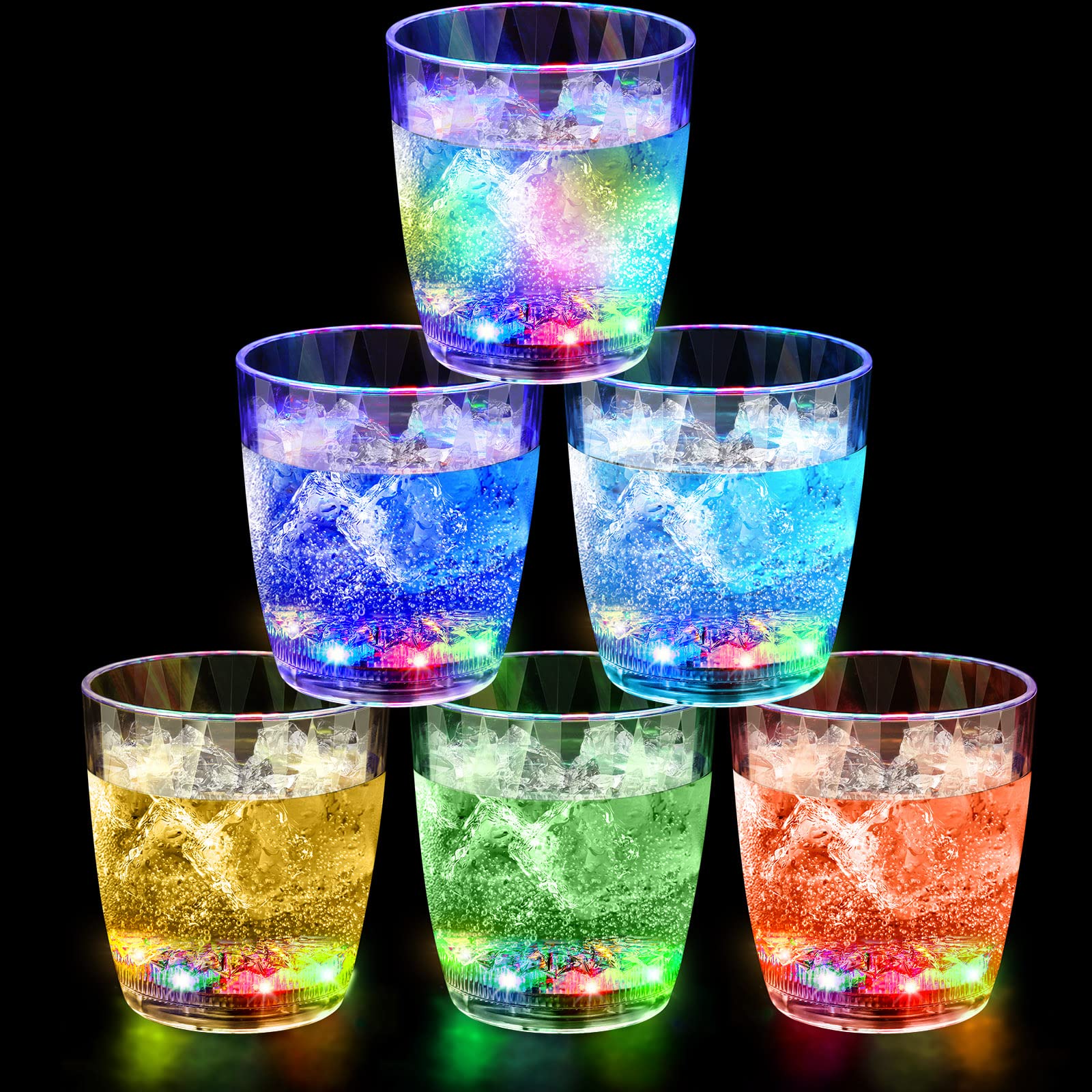 Potchen LED neon shot glasses with bottom glow activated by water for party ambiance.