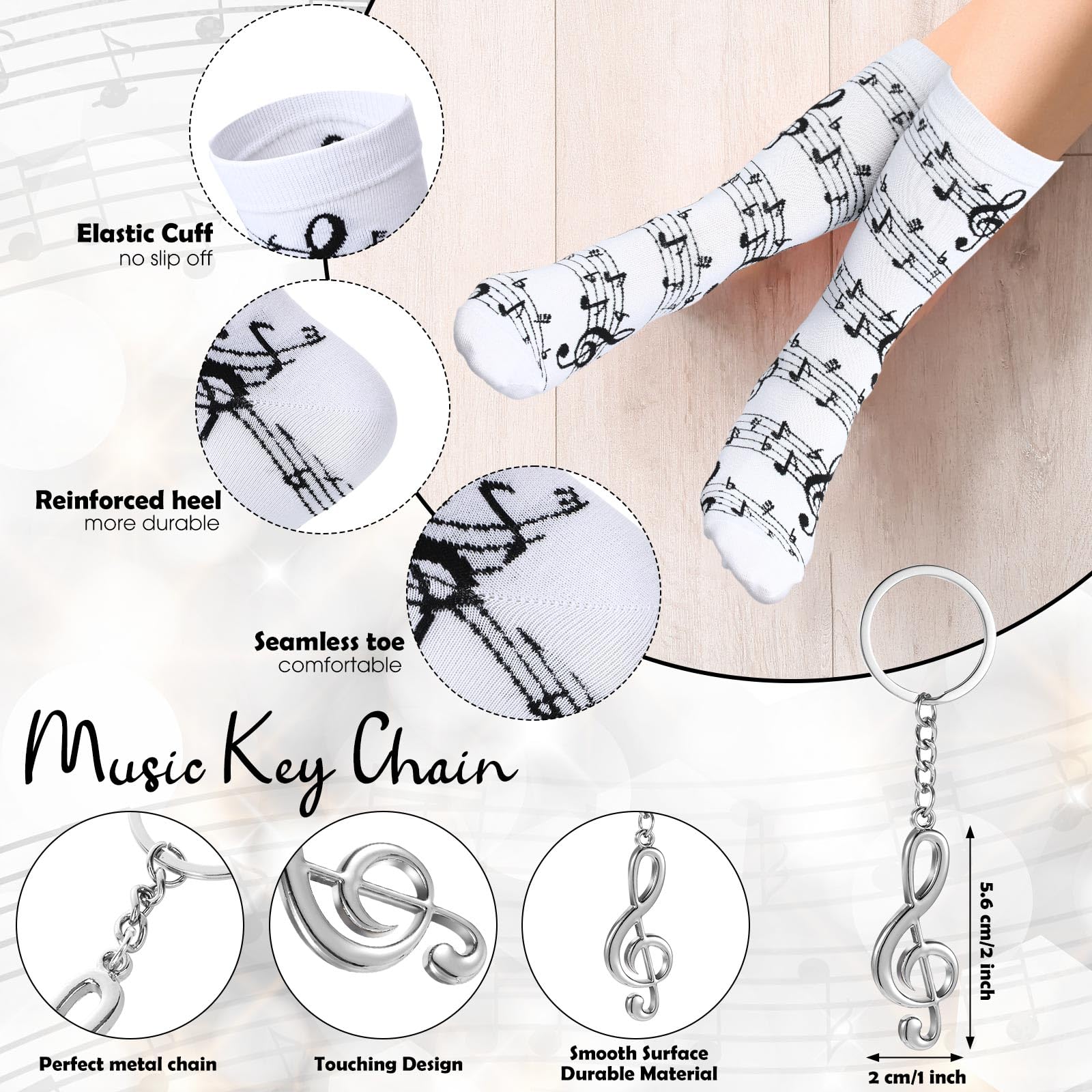 Potchen socks with musical notes, breathable and comfy