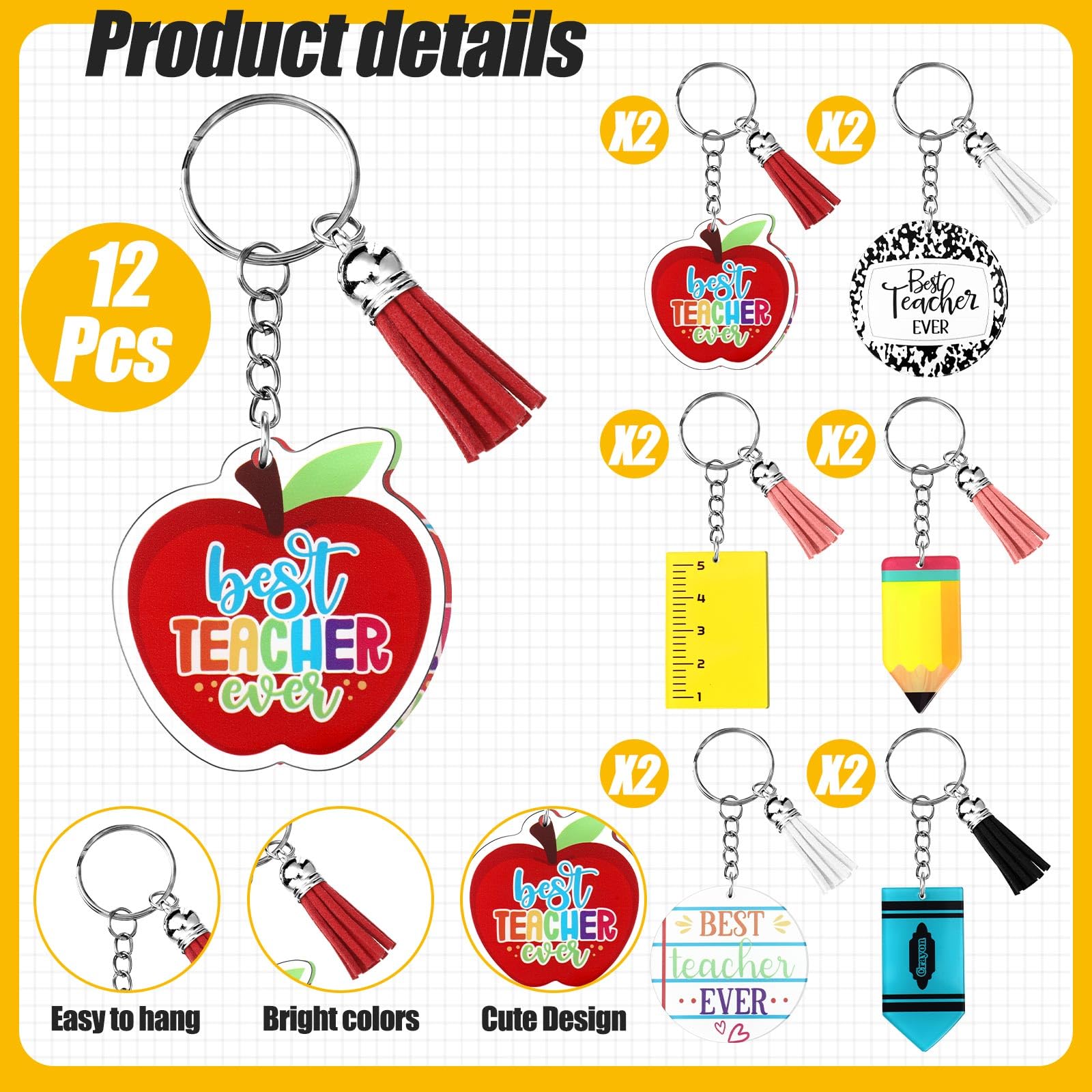 Potchen teacher gifts keychain acrylic with a smooth finish, durable daily accessory.