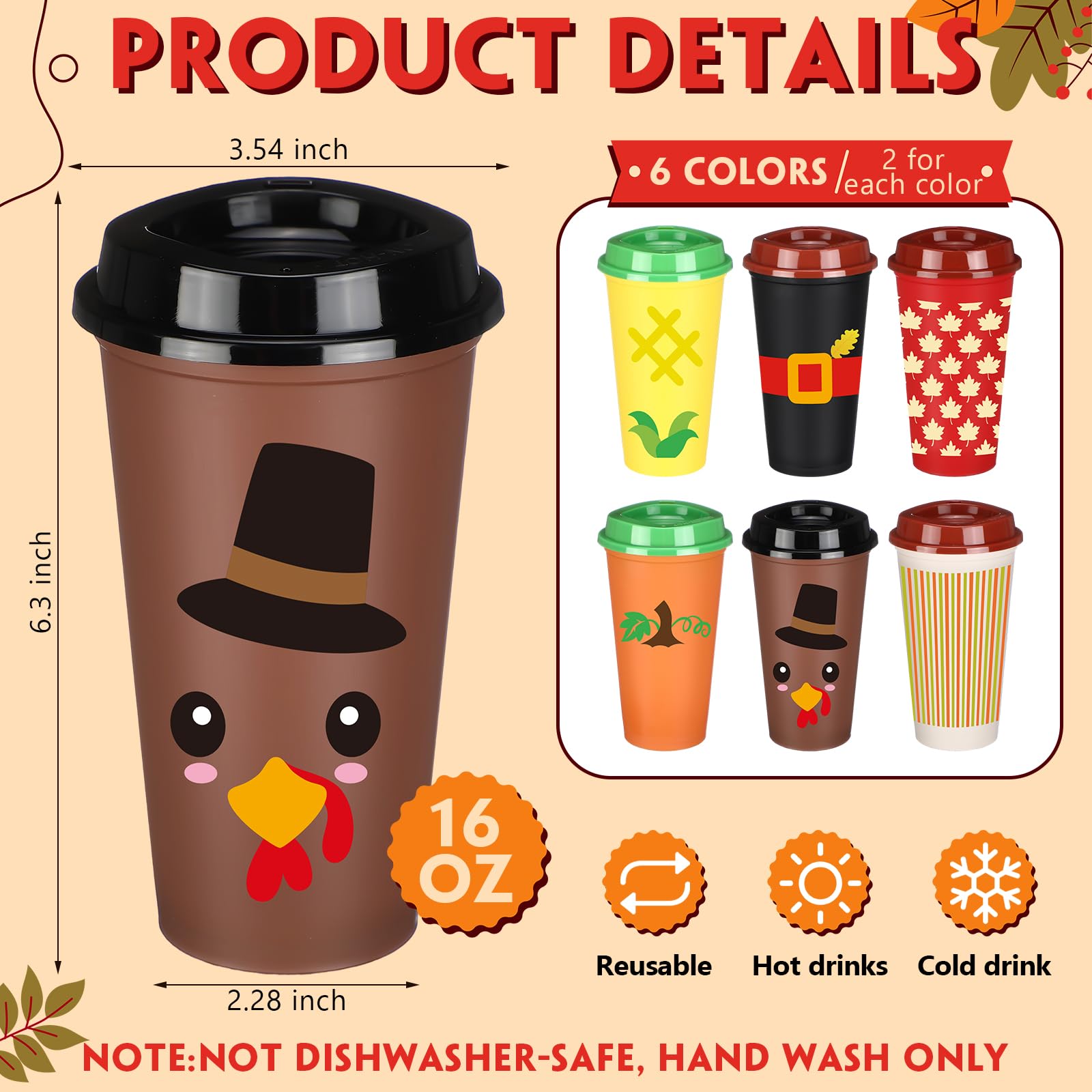 Potchen 16 oz cup with maple leaves design, perfect for hot coffee during fall