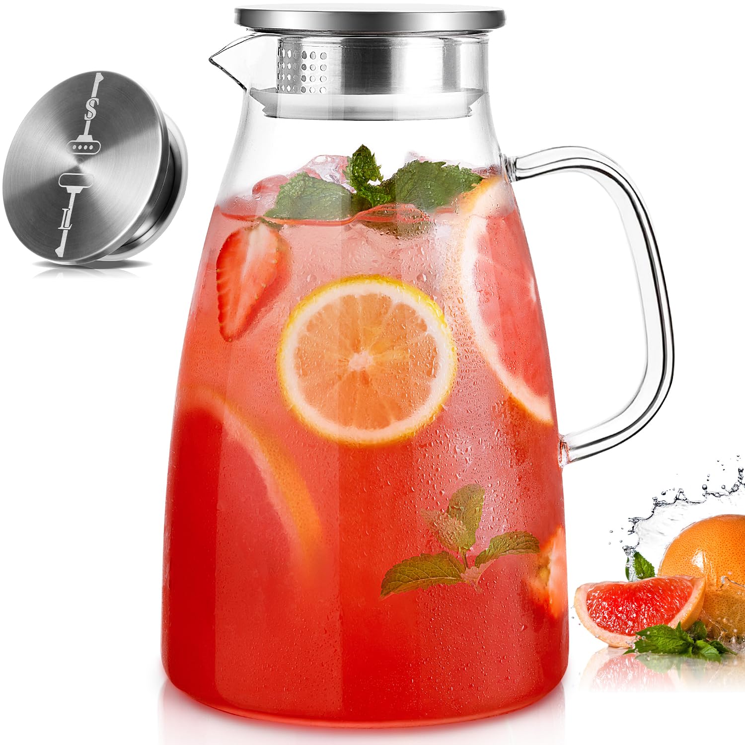 Potdoctor glass pitcher with lid and dual spouts for versatile pouring