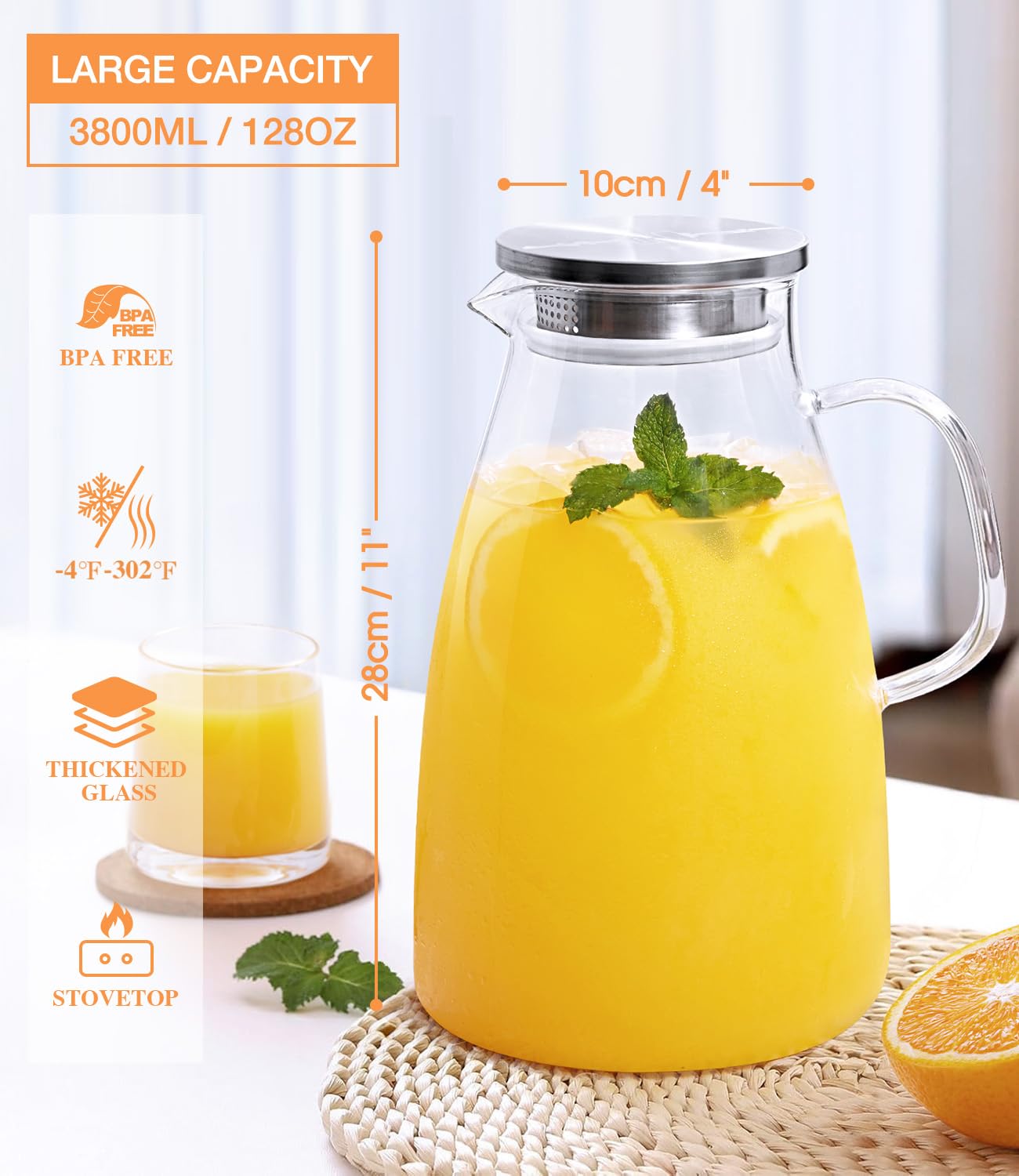 Potdoctor glass pitcher wide mouth eases filling and cleaning