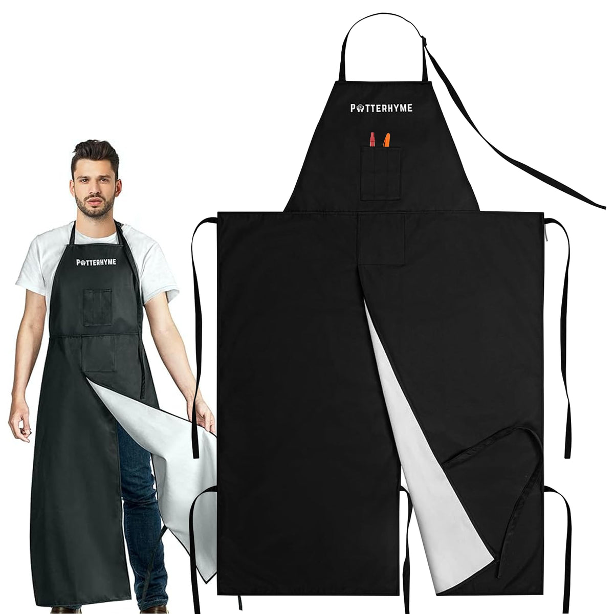 Potterhyme full-coverage apron keeps clothes clean during studio work