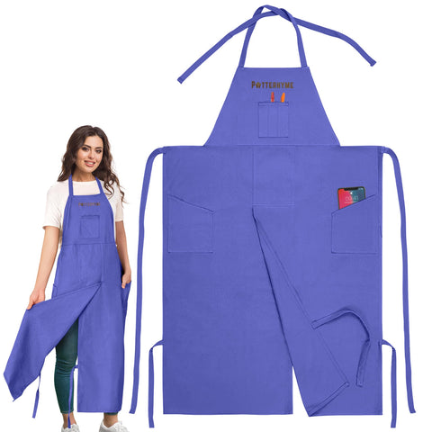 Potterhyme full-coverage apron protects clothes during pottery and ceramics work.
