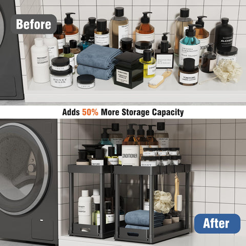 POUGNY heavy-duty cabinet organizer supports up to 50 pounds.