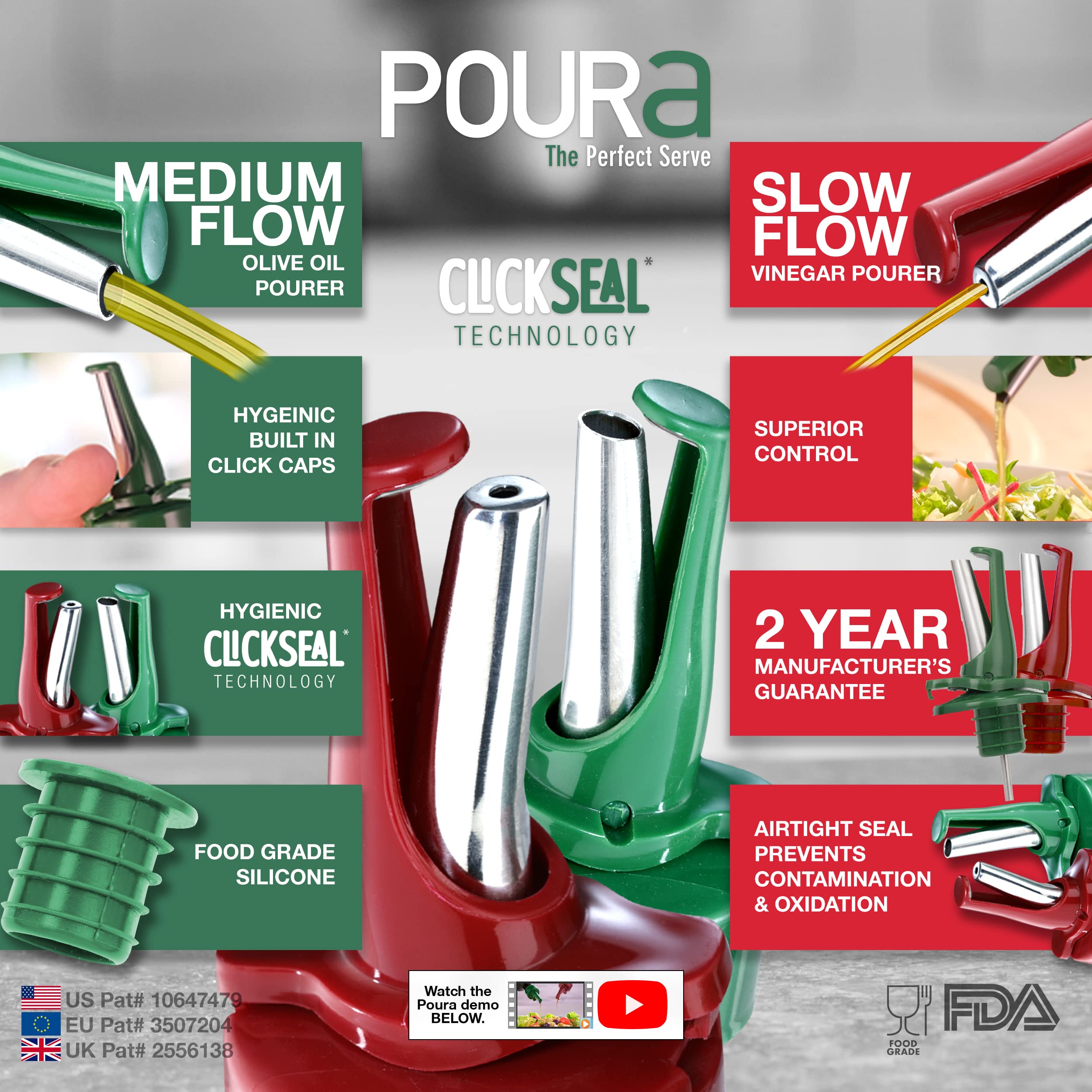 Poura built-in cap dust-free design keeps contents clean and ready.