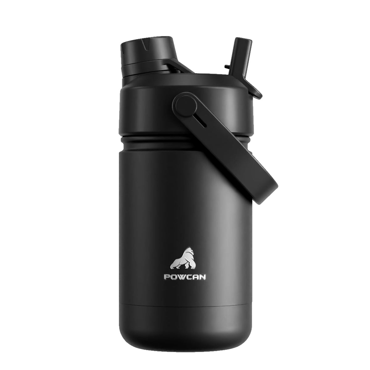 POWCAN 12oz kid bottle with 2-in-1 lid illustrating leakproof design for travel.