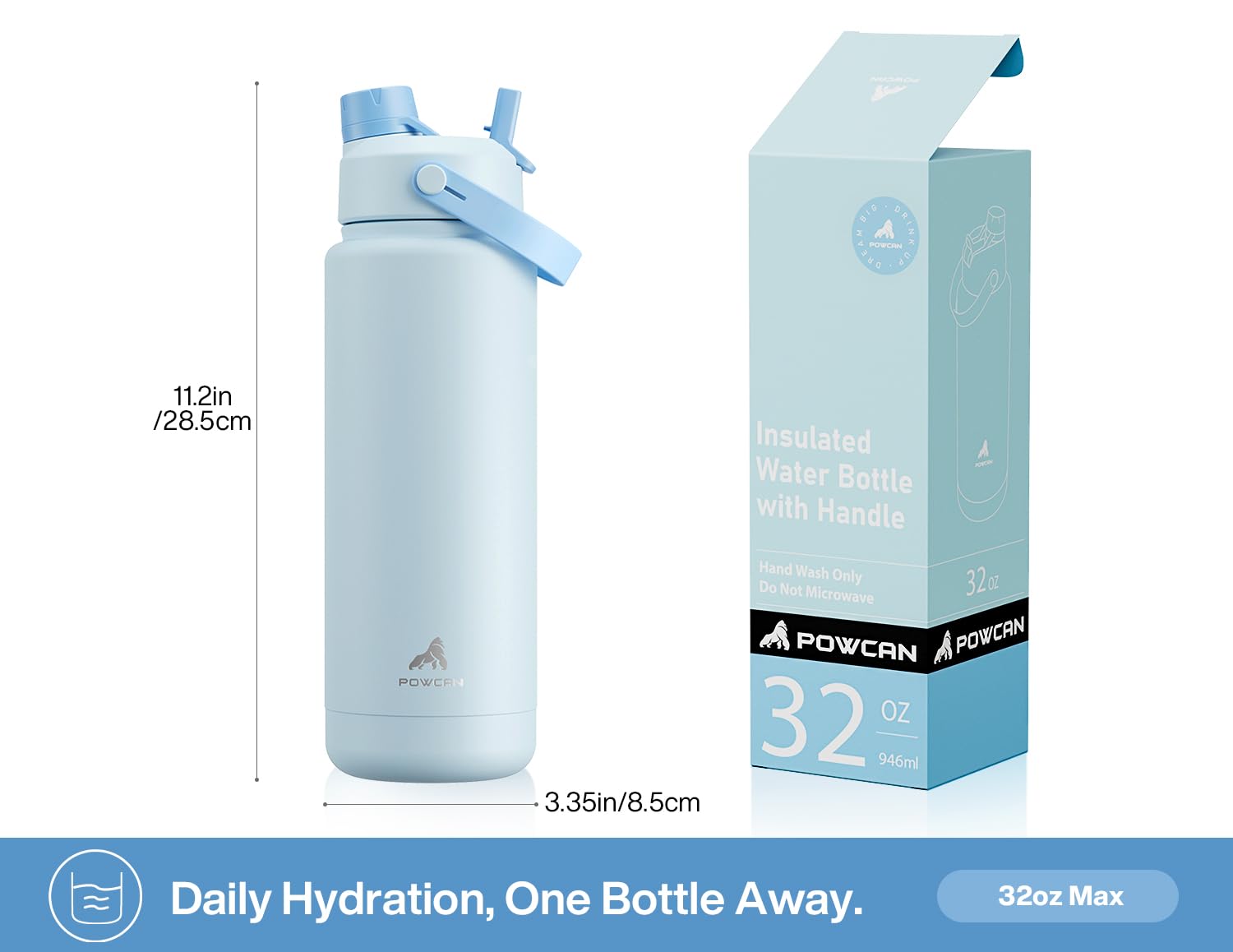 PowCan 18/8 stainless steel for durable, taste-free hydration
