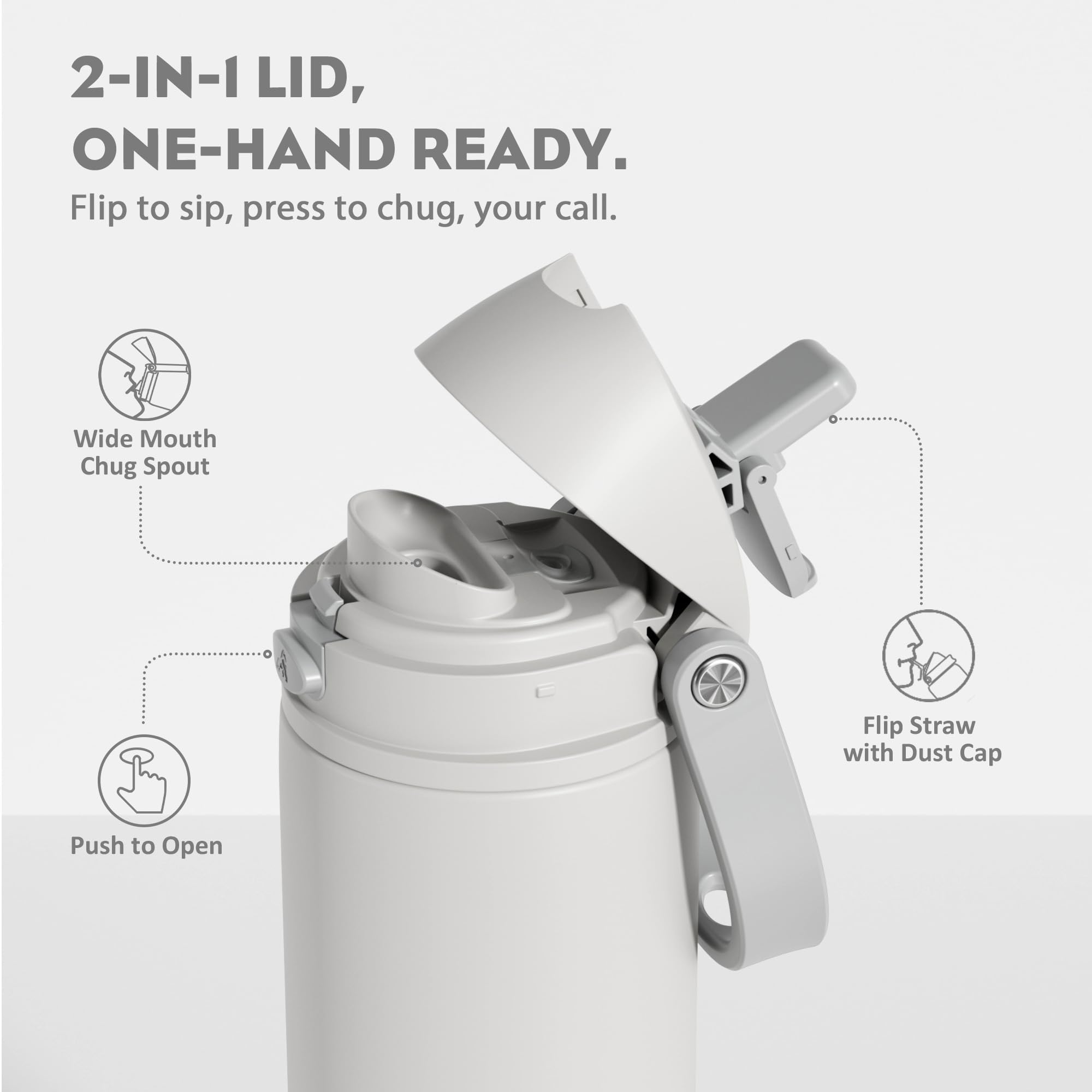 POWCAN 24oz bottle quick-open lid for fast hydration during workouts.