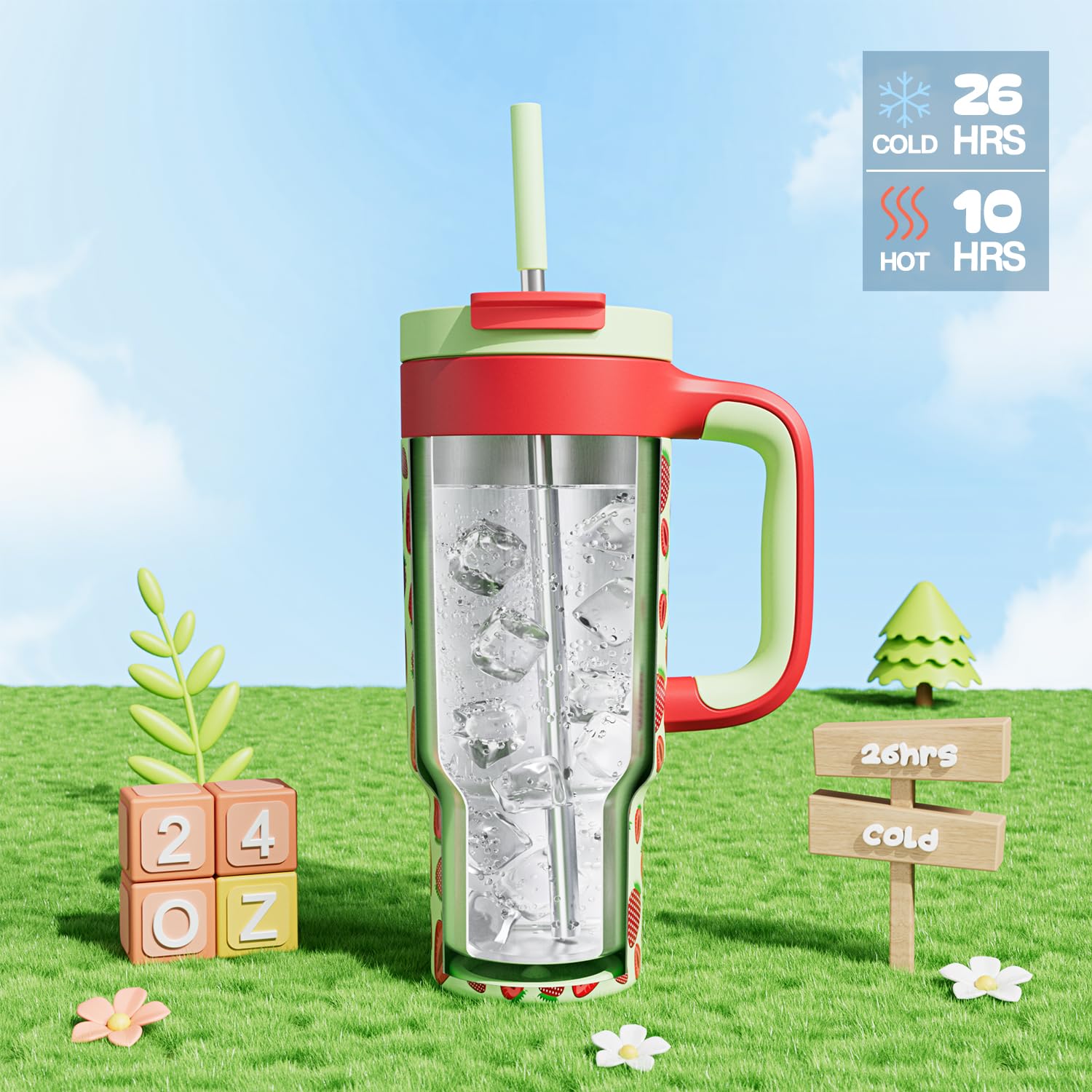 POWCAN 24 oz tumbler with straw lid for leakproof sipping
