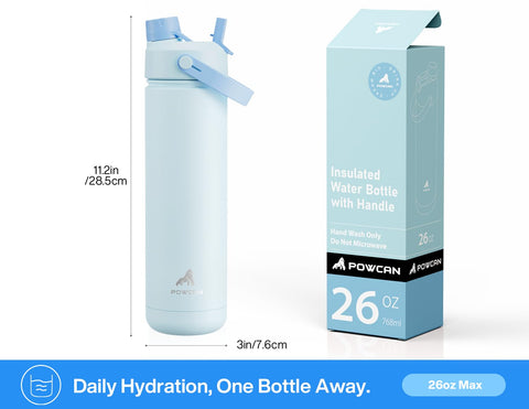 Powcan 26oz stainless steel bottle with durable construction for sports and travel