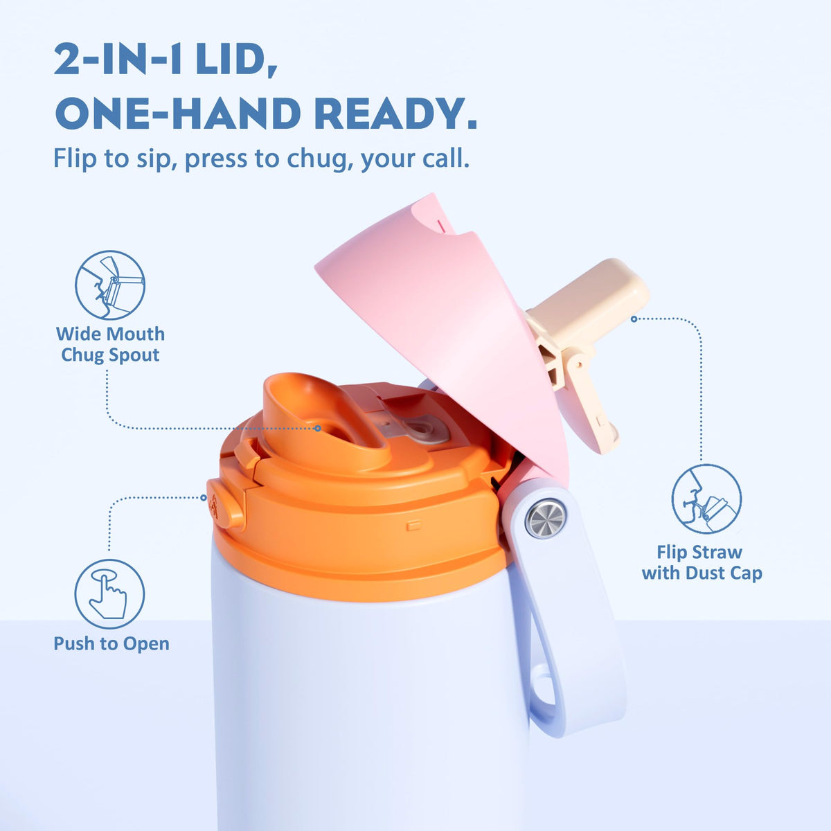 POWCAN 2in1 lid straw and spout in action for easy sipping