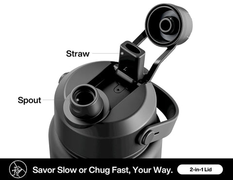 POWCAN 2-in-1 lid with straw and spout for versatile access.