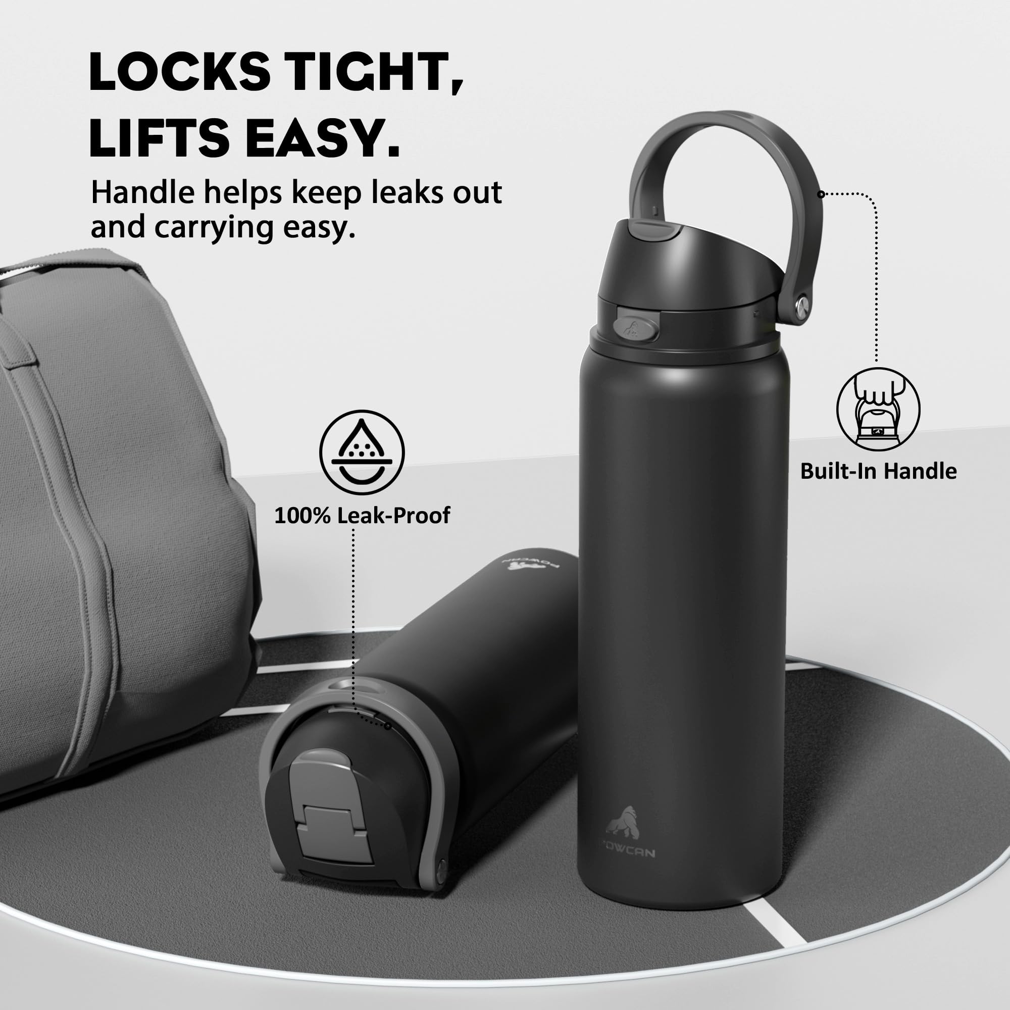 POWCAN 32 oz bottle silicone base offers stable placement during workouts.