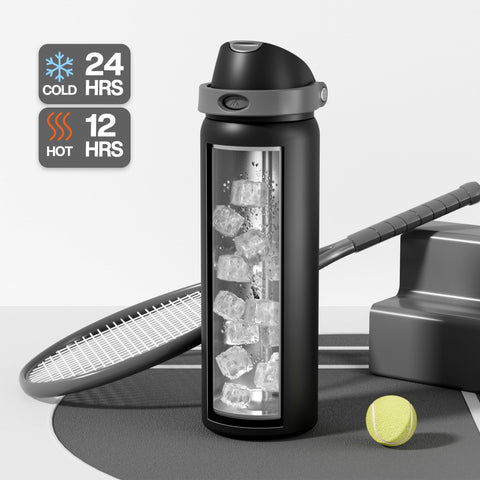 POWCAN 32 oz stainless bottle with double-wall insulation preserves cold drinks.