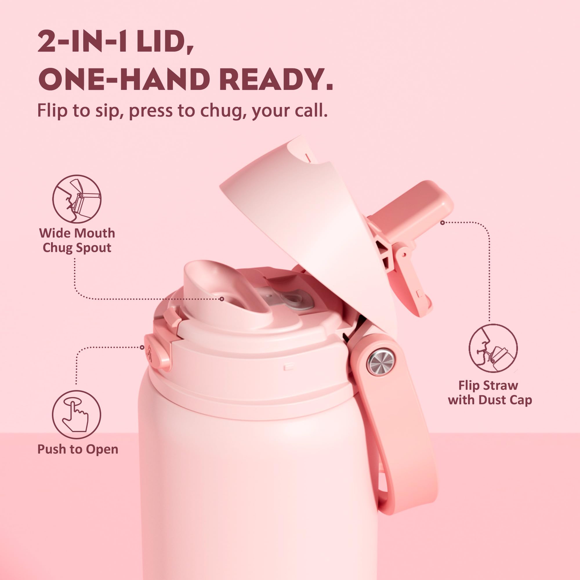 POWCAN 32oz bottle showing push-spout and straw for quick hydration.