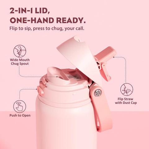 POWCAN 32oz bottle showing push-spout and straw for quick hydration.