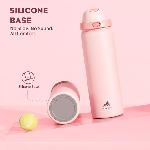 POWCAN bottle with silicone base offering stable, quiet placement on surfaces.