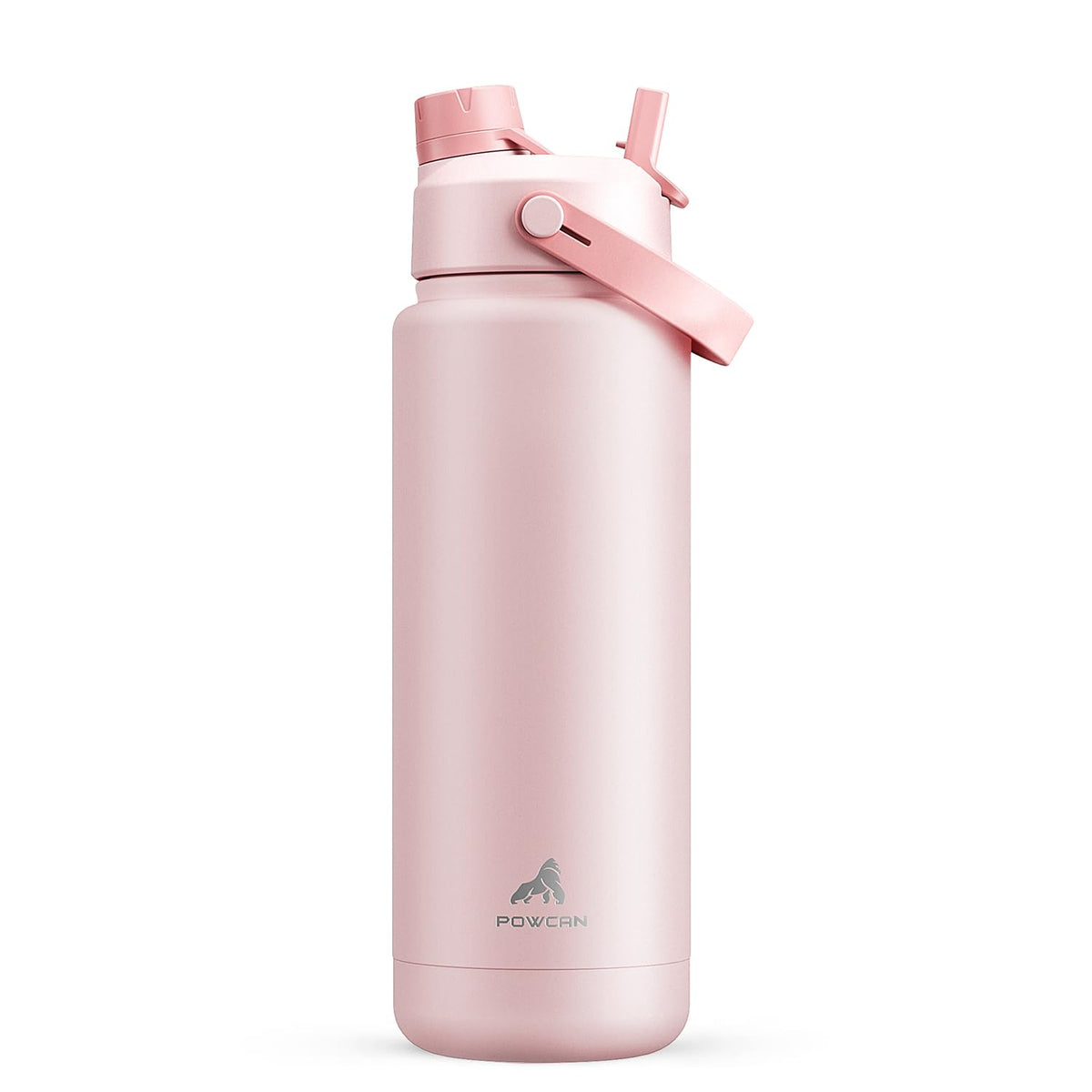 POWCAN 32 oz insulated bottle with straw-spout lid keeps drinks cold and easy to sip.