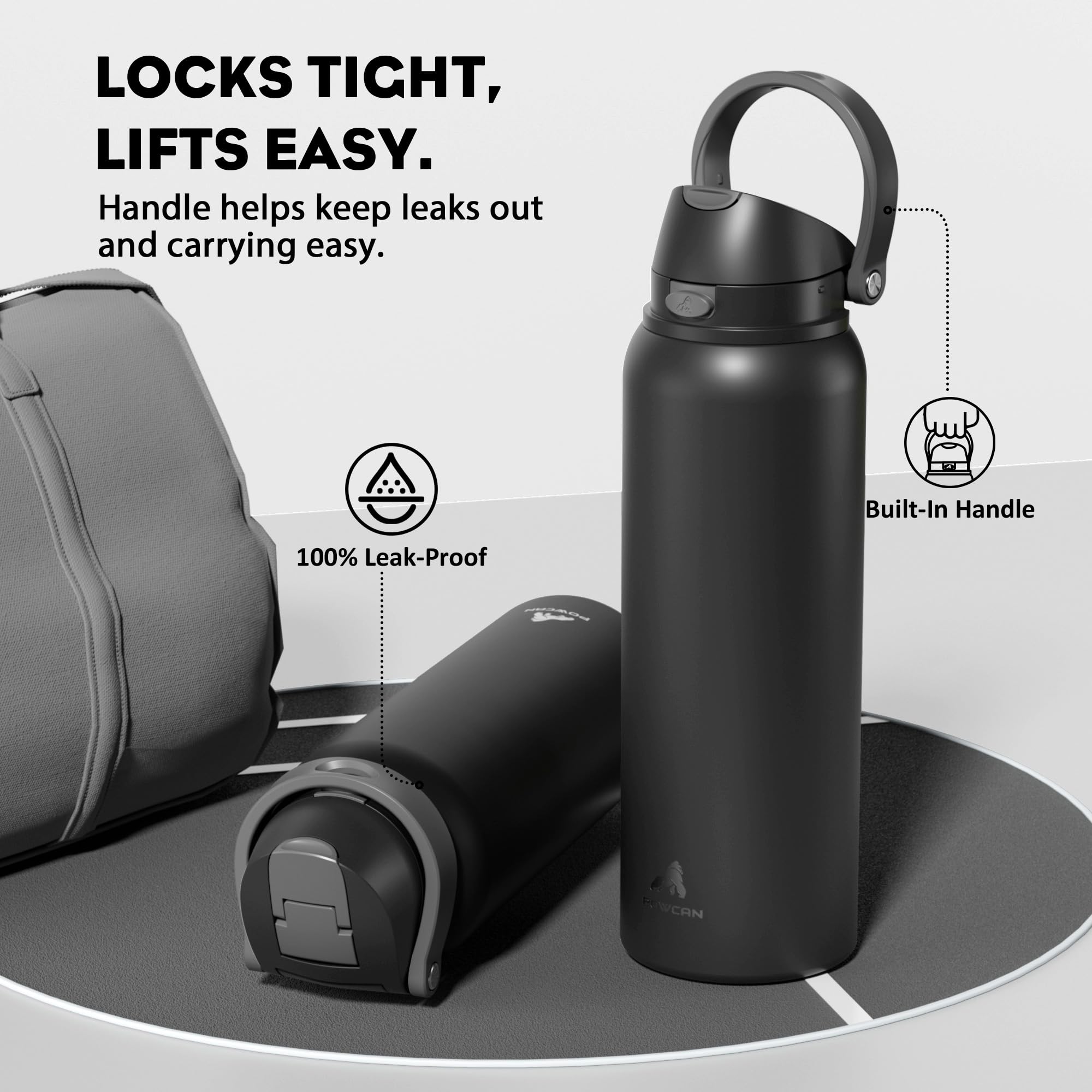POWCAN 40oz bottle insulated to keep drinks cold up to 24 hours