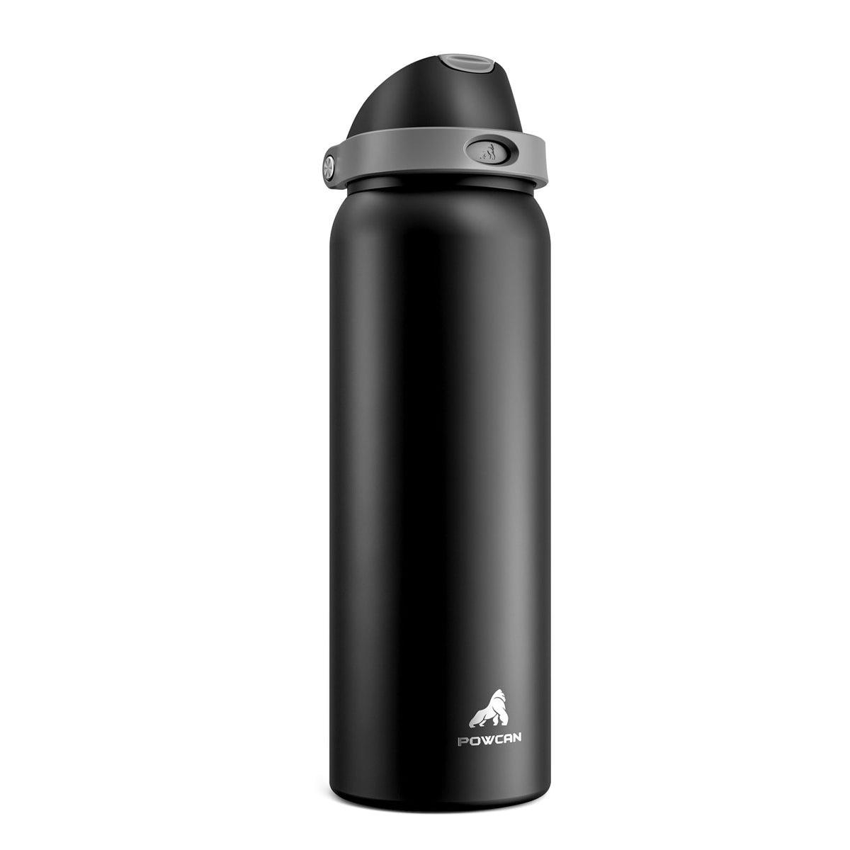 POWCAN 40oz bottle with push-button spout for one-handed hydration on the go
