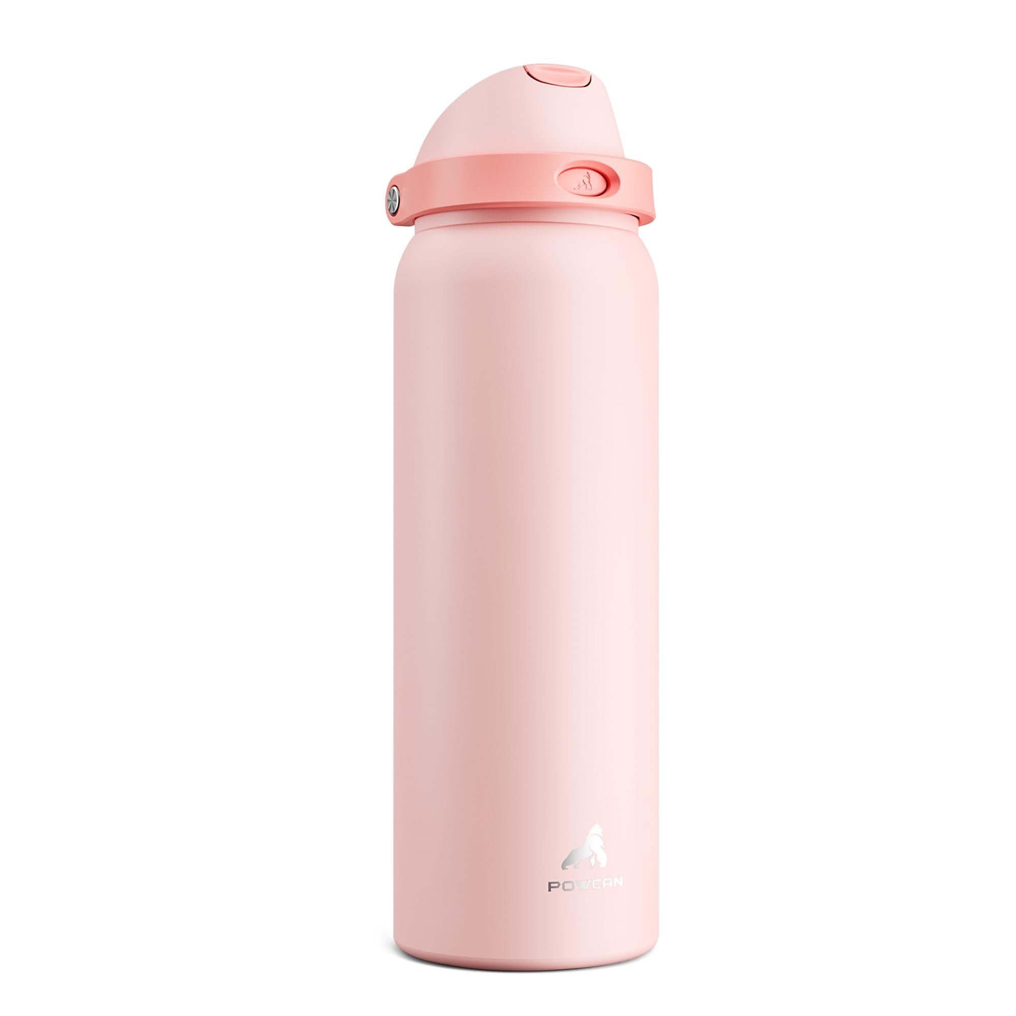Powcan 40oz bottle with push-button spout for hands-free hydration.