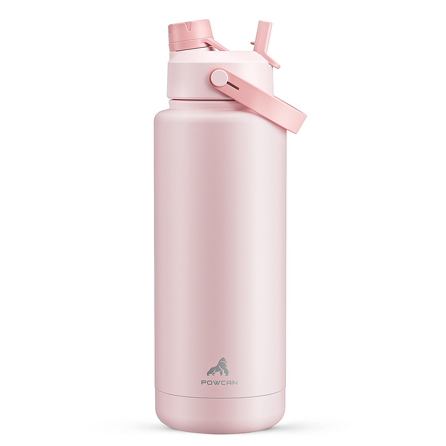 POWCAN 40oz insulated bottle lid close-up showing leak-proof design for travel.