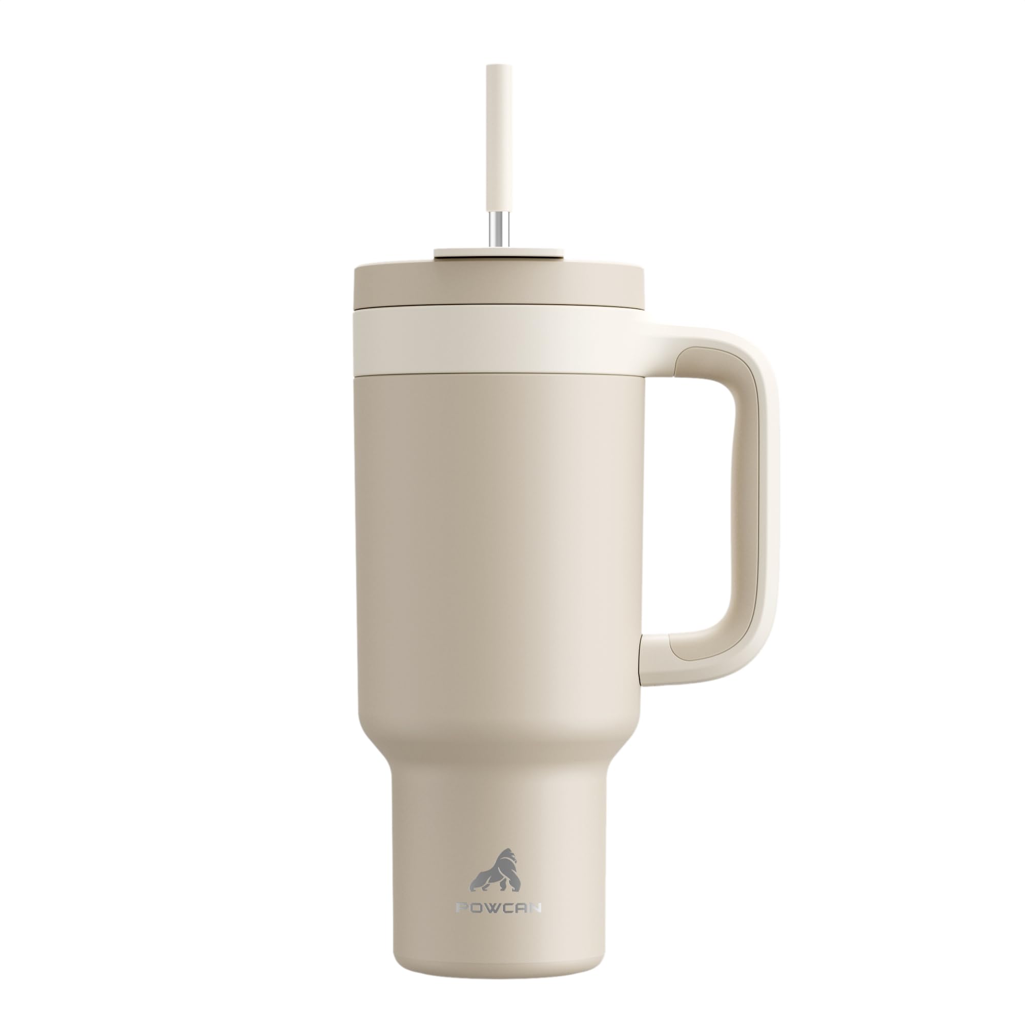 POWCAN 40 oz tumbler with handle offers rugged grip for outdoor adventures.