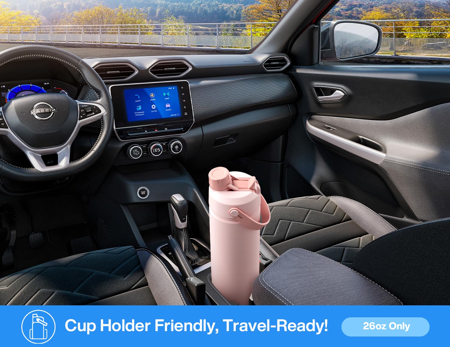 Powcan bottle fits most car cup holders for easy hydration on the road