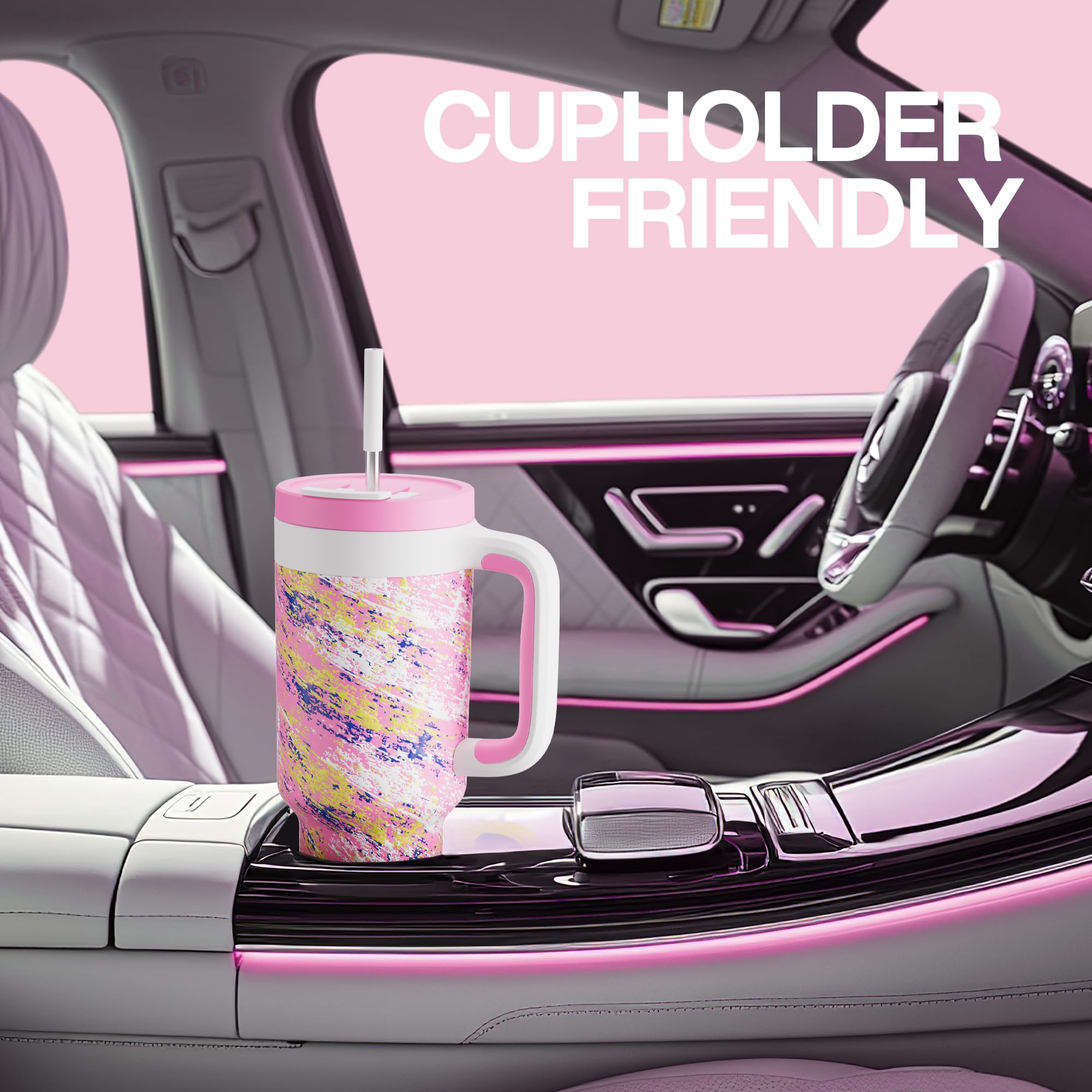 Powcan tumbler fits most car cupholders for convenient travel.