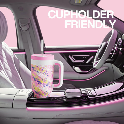 Powcan tumbler fits most car cupholders for convenient travel.