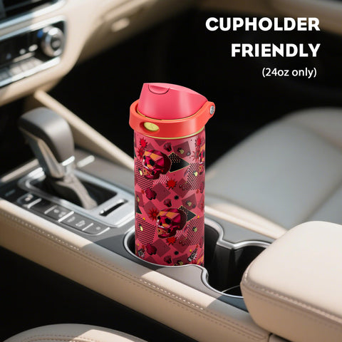 POWCAN 24 oz fits car cup holders and backpacks for on-the-go hydration.