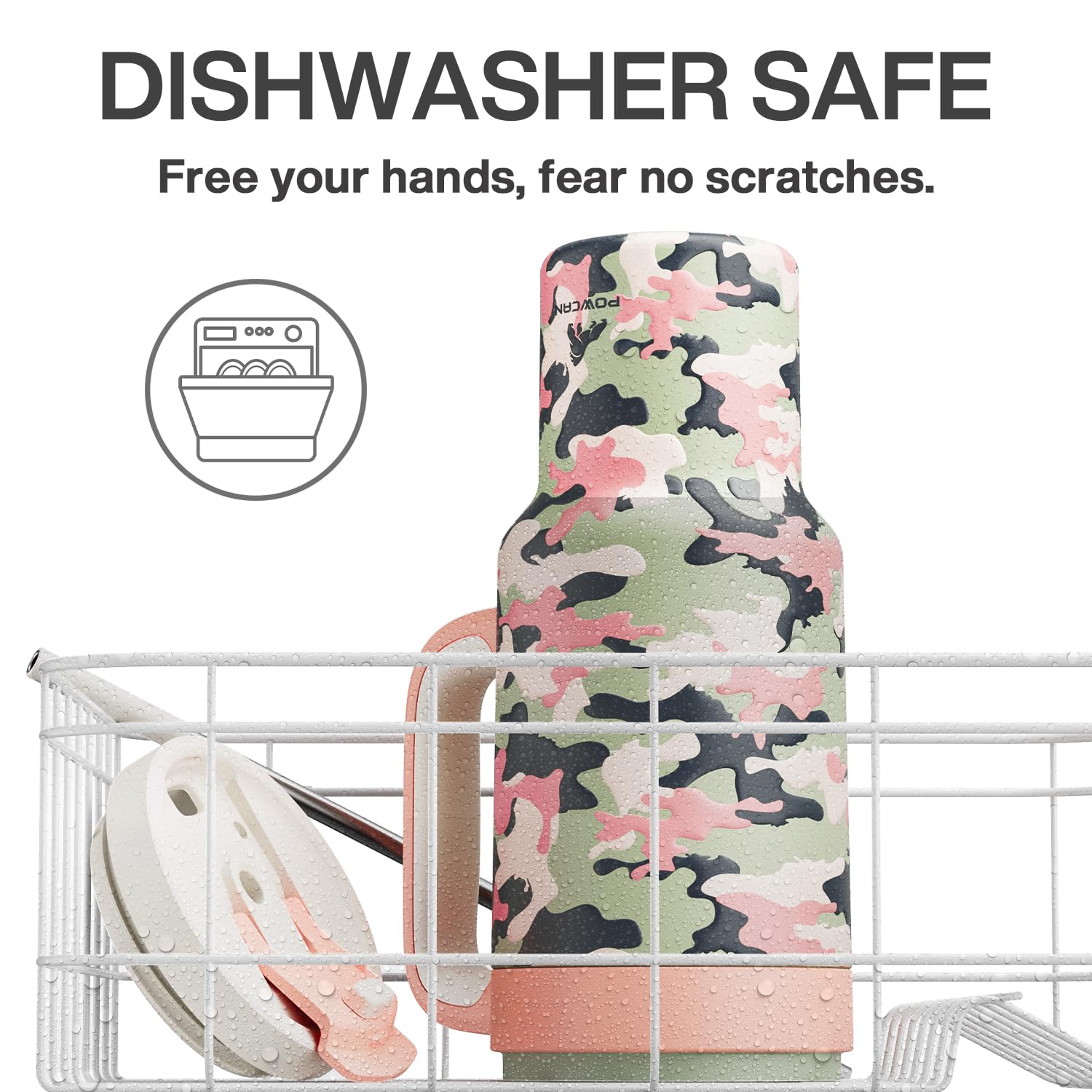 POWCAN dishwasher-safe-stainless-rose-dappled simplifies cleaning after busy days.