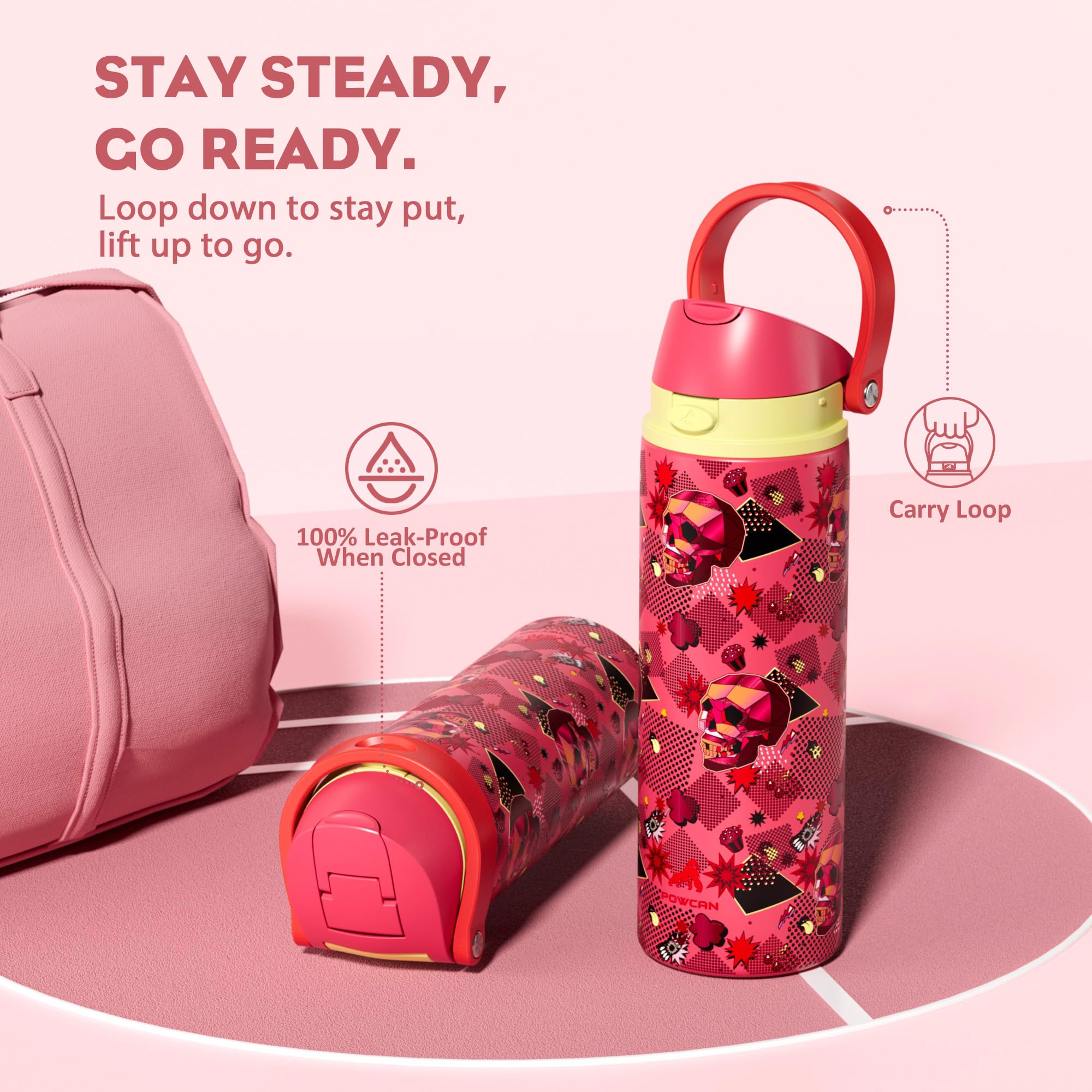 POWCAN insulation image shows cold beverages for up to 24 hours.