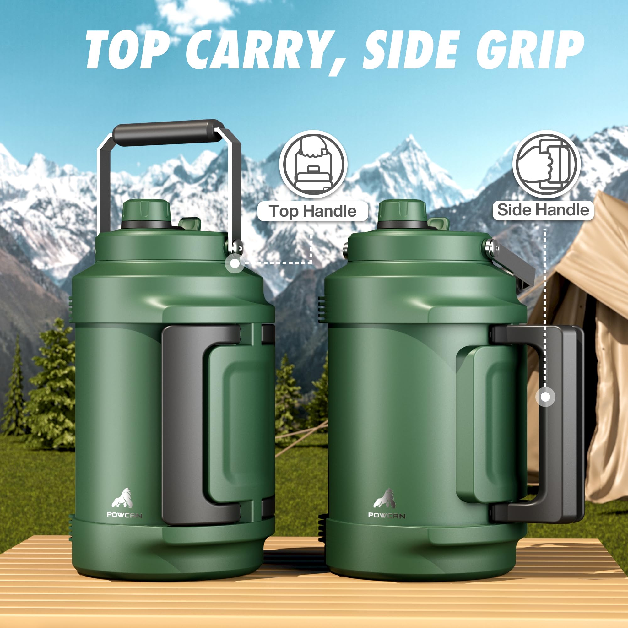 POWCAN dual carry handles offer flexible grip for hikes and rides.