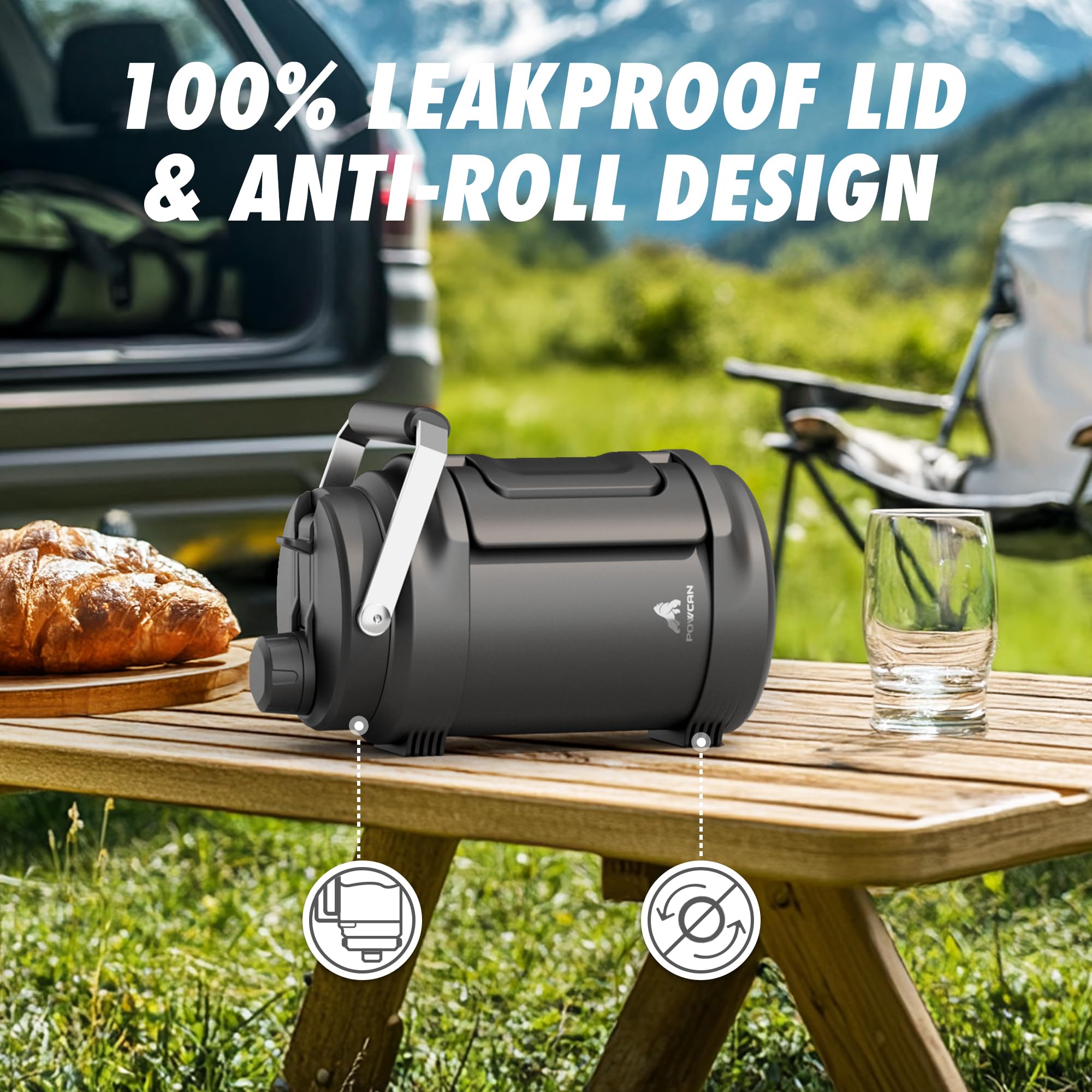 POWCAN dual-handle insulated bottle ideal for hands-free carrying on hikes