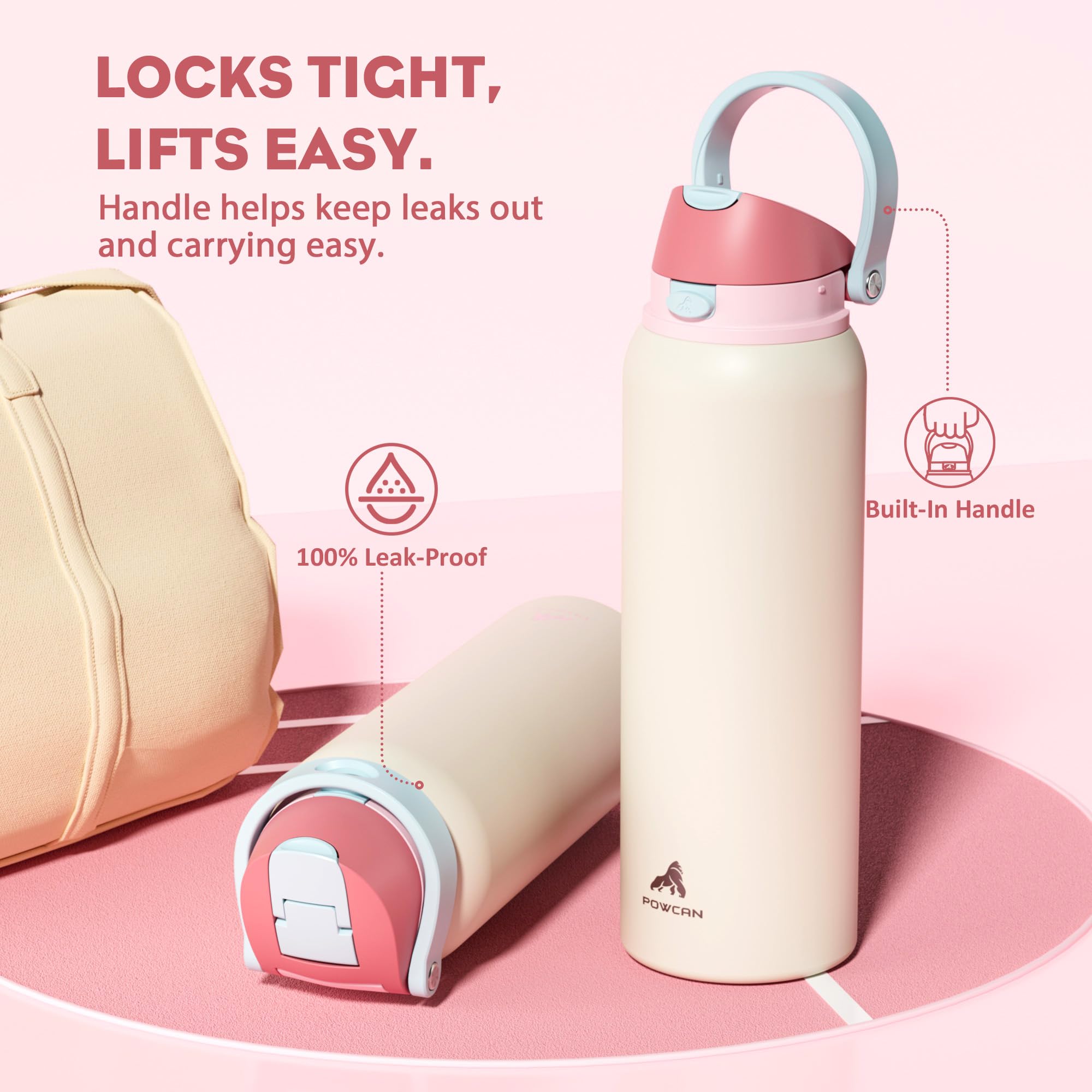 POWCAN insulated 40oz bottle maintains cold drinks for 24 hours