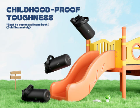 POWCAN kid-friendly 12 oz size fits small hands during playground fun.